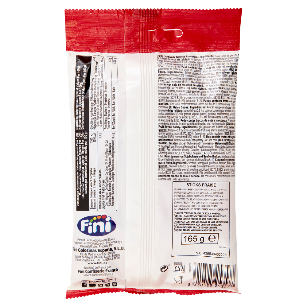 Caramelle Gommose Sticks Fraise Fizz 165g Gusto Fragola Fini - Foto 3