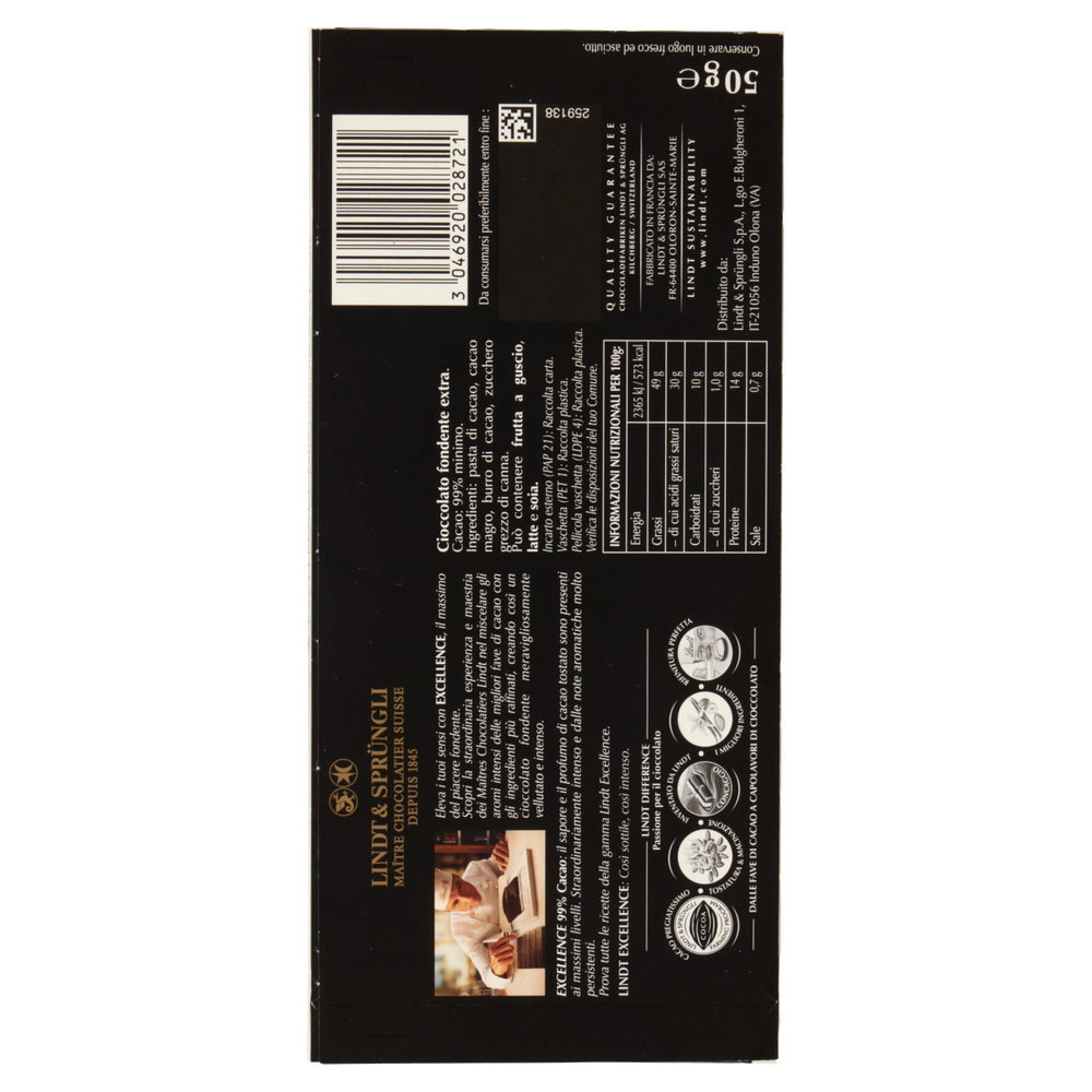 Tavoletta Di Cioccolato Fondente 99% Cacao Excellence Lindt - Foto 3