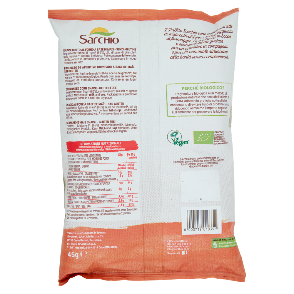 Paffito Snack Cotto Al Forno A Base Di Mais Senza Glutine Sarchio - Foto 3