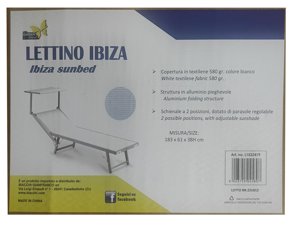 Lettino Ibiza Con Parasole Beige - Foto 2