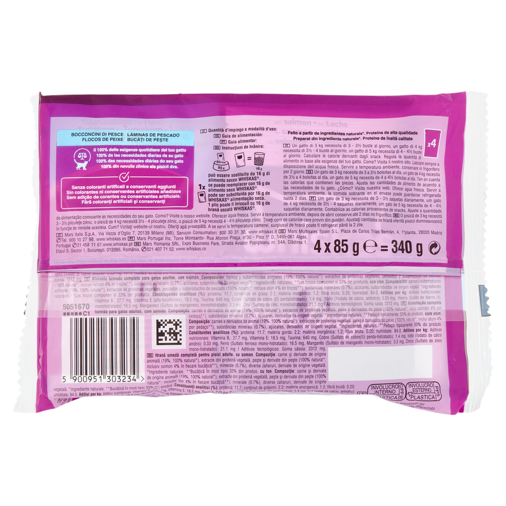 Whiskas Pure Delight Cibo Umido Per Gatti Adulti, Pesce, 4x85g - Foto 3