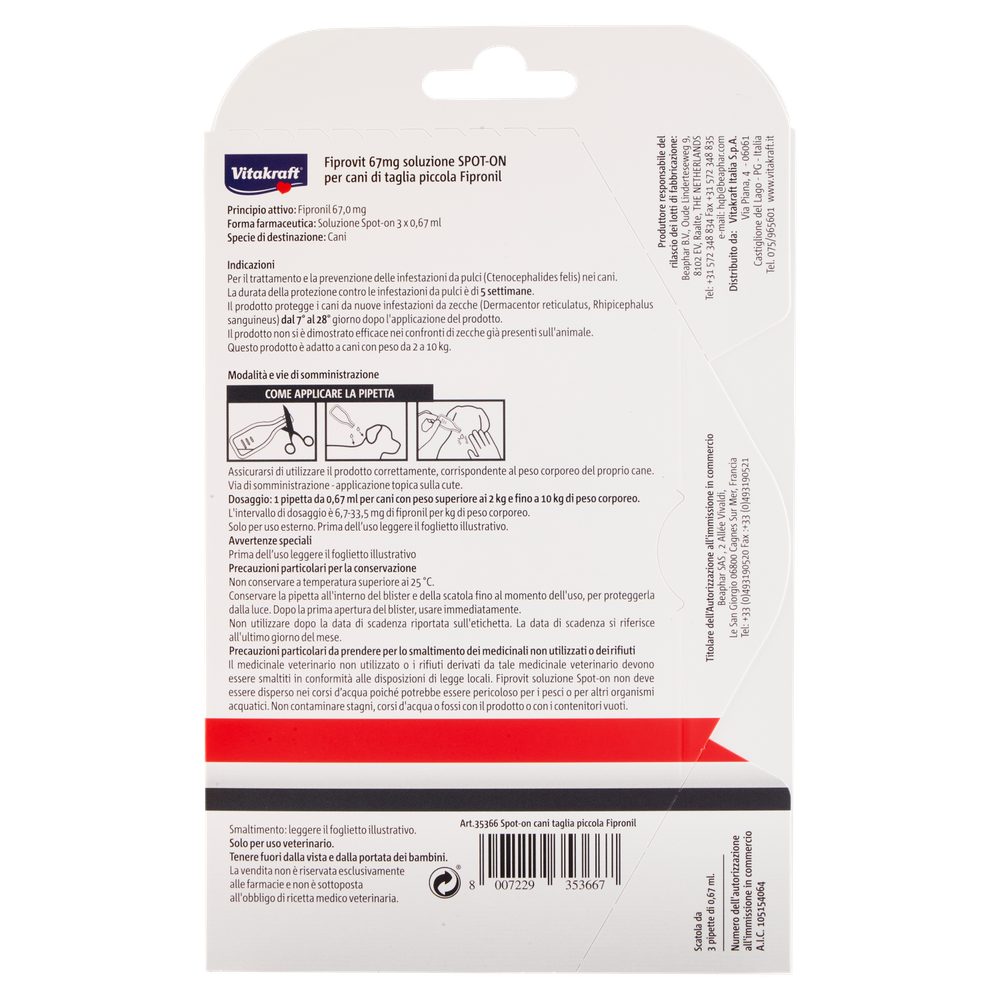 Antiparassitario Spot On Fipronil Cane Piccolo X3 Repelt Vitkraft - Foto 3