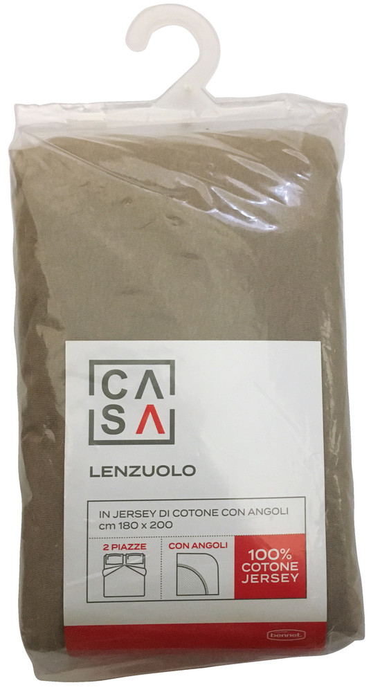 Lenzuolo Jersey Angoli Tinta Unita 2piazze Cm180x200 Beige Casa - Foto 1