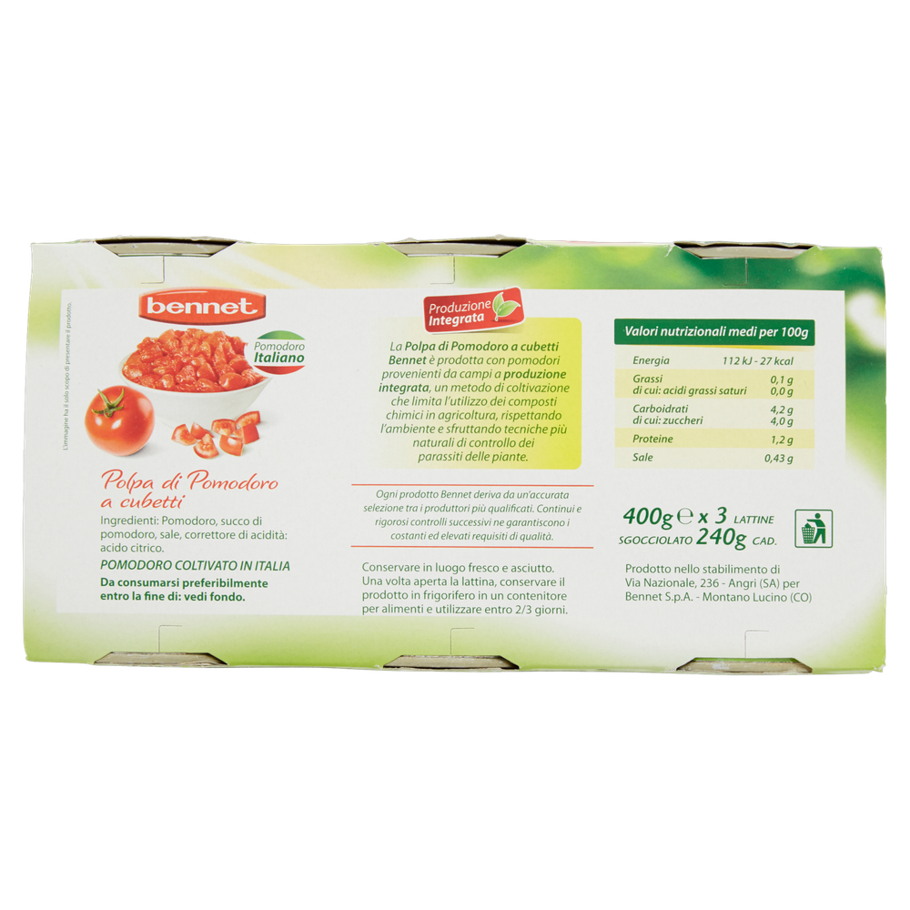 Polpa Di Pomodoro A Cubetti 3x400g Bennet - Foto 3