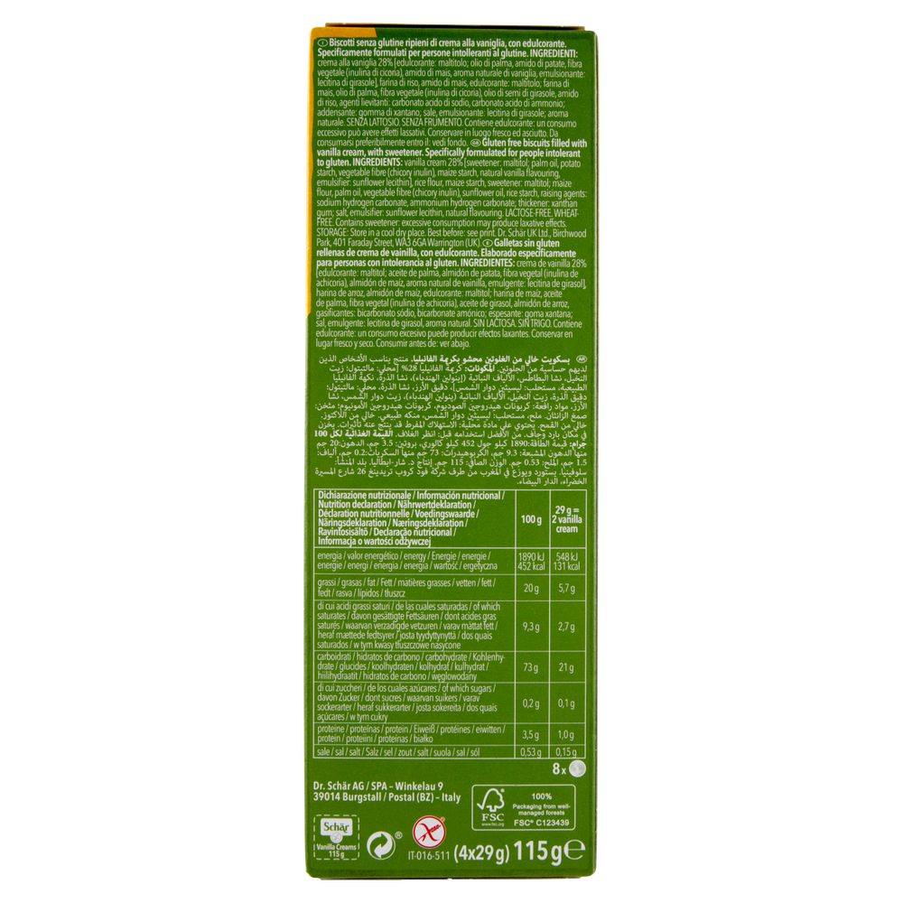 Schar Vanilla Creams Sugar Free 4 X 29 G - Foto 3