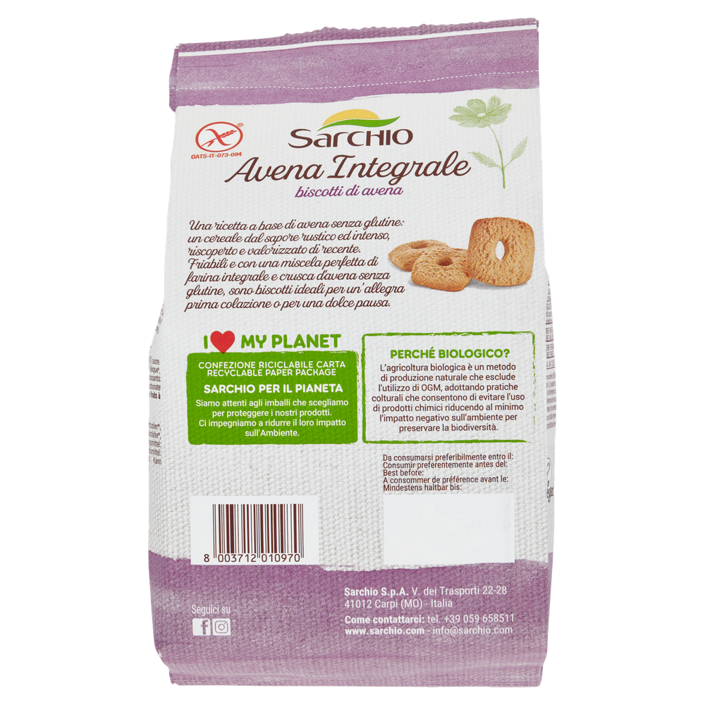 Sarchio Avena Integrale Biscotti Di Avena Biologico 200 G - Foto 3