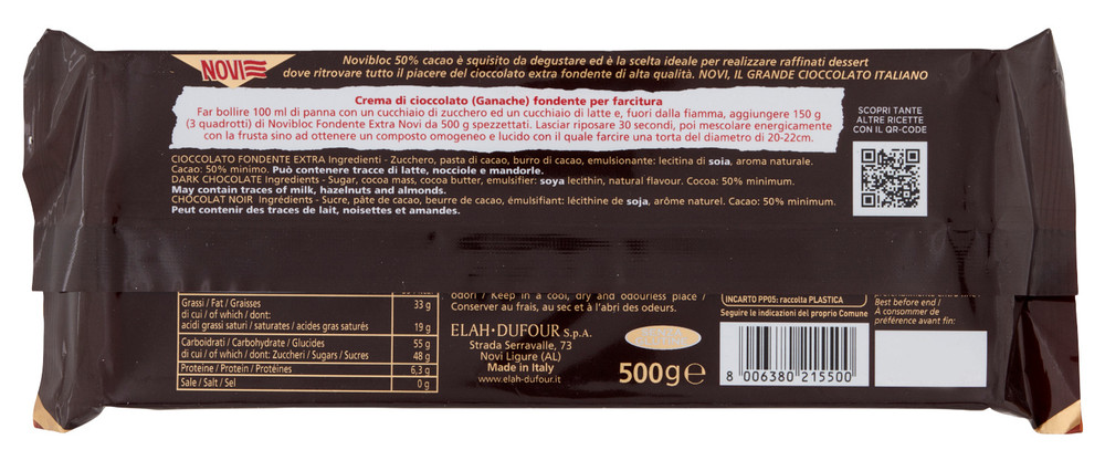 Tavoletta Di Cioccolato Novibloc Fondente Extra 50% Cacao Novi - Foto 3