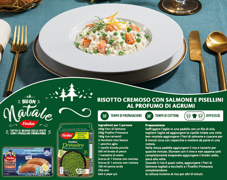 Risotto cremoso con salmone e pisellini al profumo di agrumi Findus