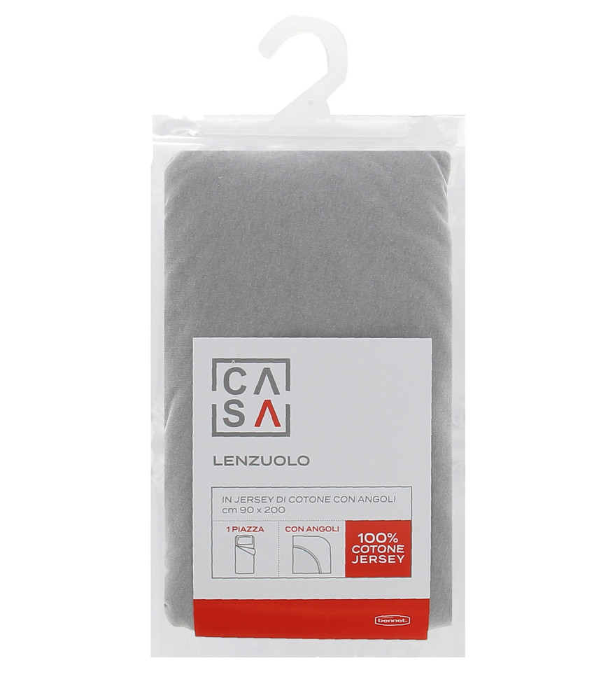 Lenzuolo Jersey Angoli Tinta Unita 1piazza Cm90x200 Grigio Chiaro Casa - Foto 1