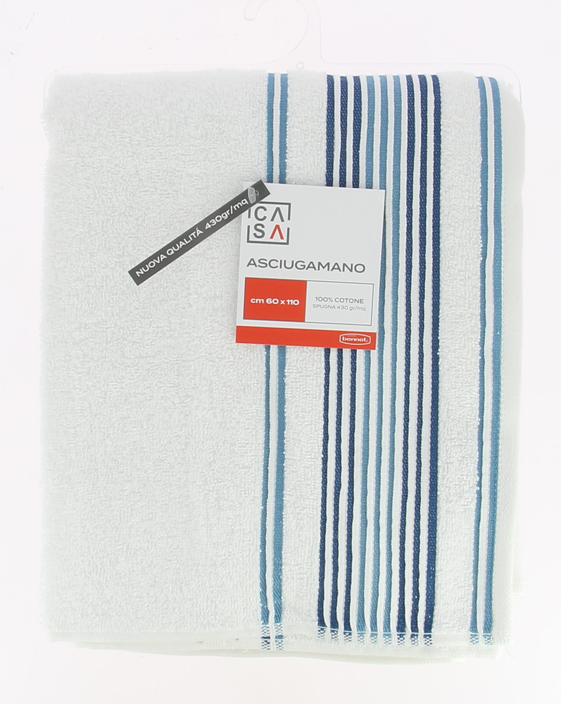 Asciugamano Spugna Bordo Jacquard Cm60x110 Bianco Azzurro Casa - Foto 1