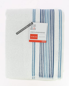 Asciugamano Spugna Bordo Jacquard Cm60x110 Bianco Azzurro Casa - Foto 1