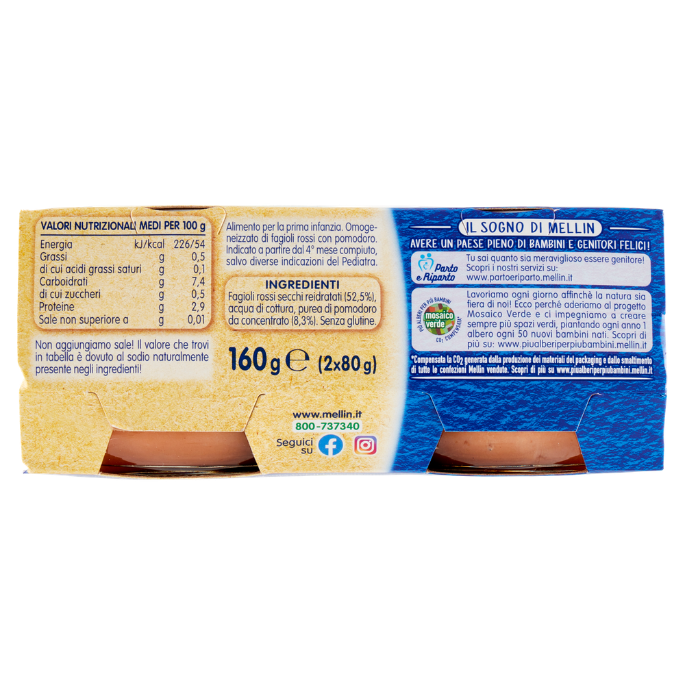 Omogeneizzato Di Fagioli Rossi Dal 4° Mese 2x80g Mellin - Foto 3