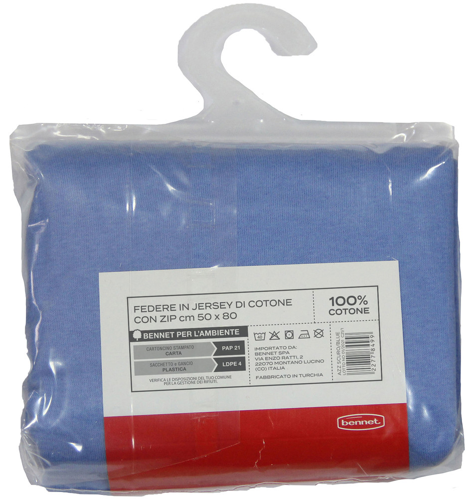 Federa Jersey Tinta Unita Cm50x80 Con Zip Azzurro Scuro Conf Da 2 Casa - Foto 2