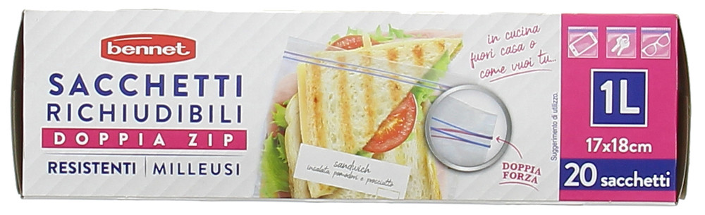 20 Sacchetti Richiudibili Doppia Zip Lt.1 Bennet - Foto 1