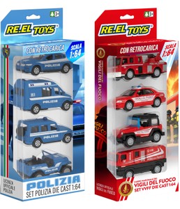 Set 4 Auto Retrocarica Scala 1:64 Licenza Polizia O Vigili Del Fuoco - Foto 1
