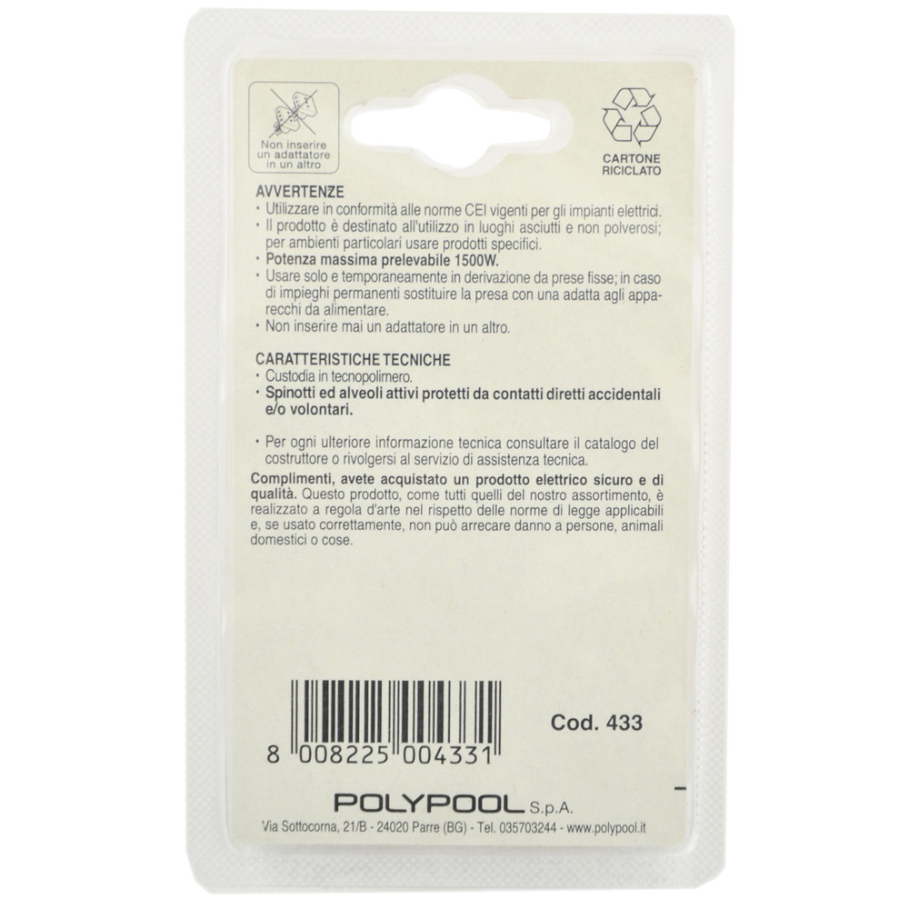 Adattatore Con Spina 10a E Presa 10/16a Polypool - Foto 2