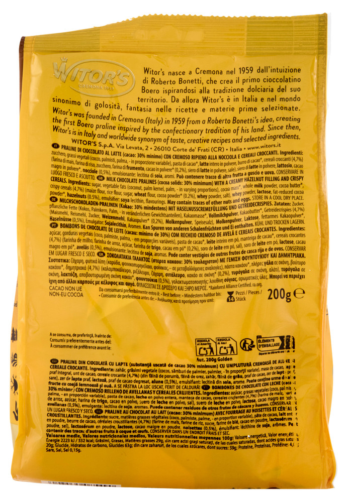 Cioccolatini Golden Con Ripieno Al Latte E Cereali 14x14,2g Witor's - Foto 3