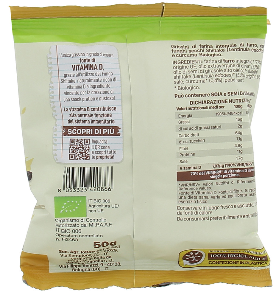 Grissini Benessere Bio Senza Lievito Con Funghi Shiitake E Curcuma - Foto 2