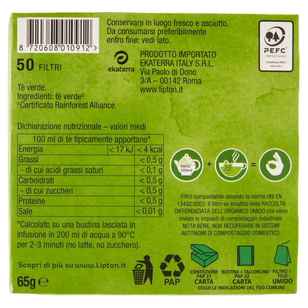 Tè Verde Classico In Filtri Compostabili 50x1,3g Lipton - Foto 3