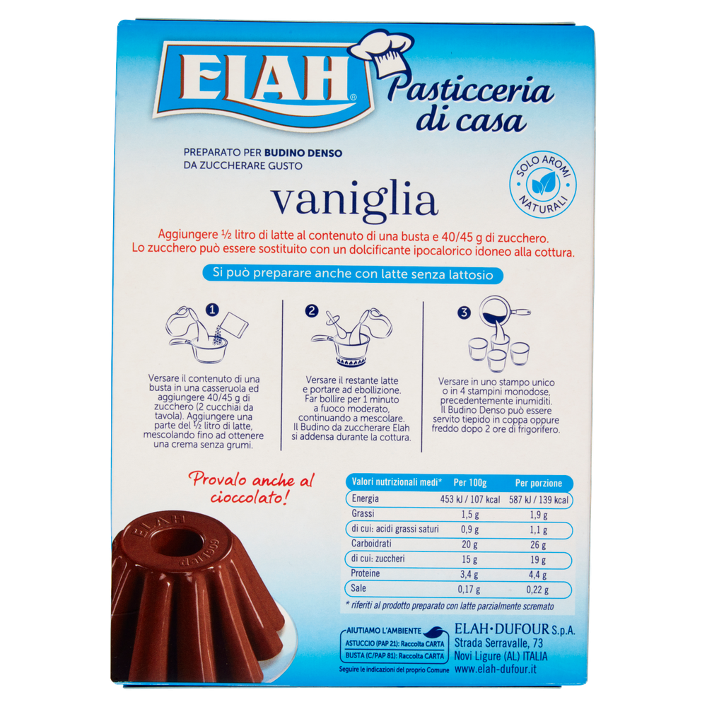 Preparato Per Budino Denso Gusto Vaniglia Da Zuccherare 2x44g Elah - Foto 3