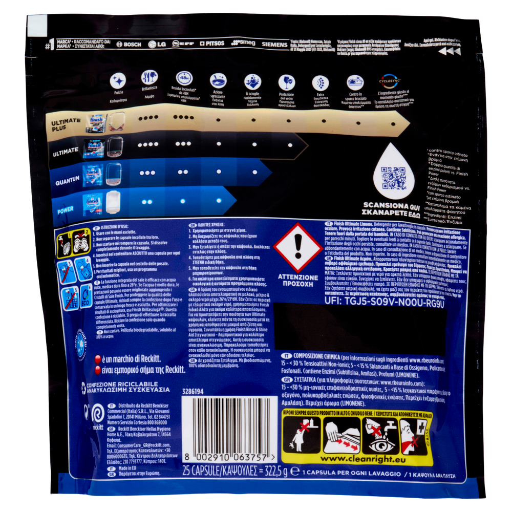 Tabs Lavastoviglie Limone 25 Lavaggi Ultimate Finish Power Ball - Foto 3
