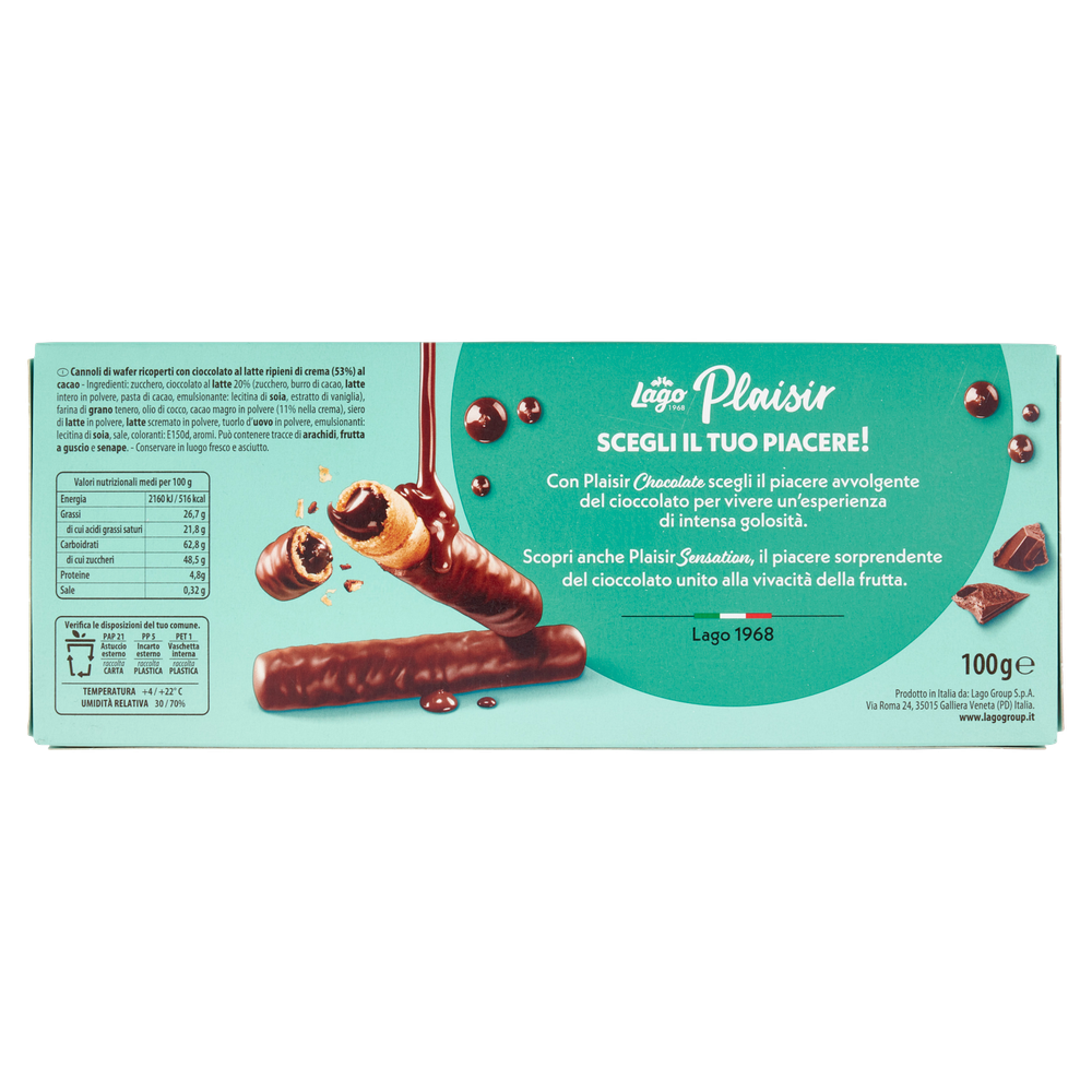 Roll Wafer Plaisir Chocolate Cioccolato Al Latte E Crema Al Cacao Lago - Foto 3