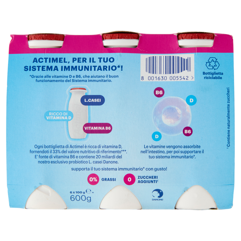 Yogurt Da Bere Ricco Di Vitamine Fragola Zero Grassi 6x100ml Actimel - Foto 3
