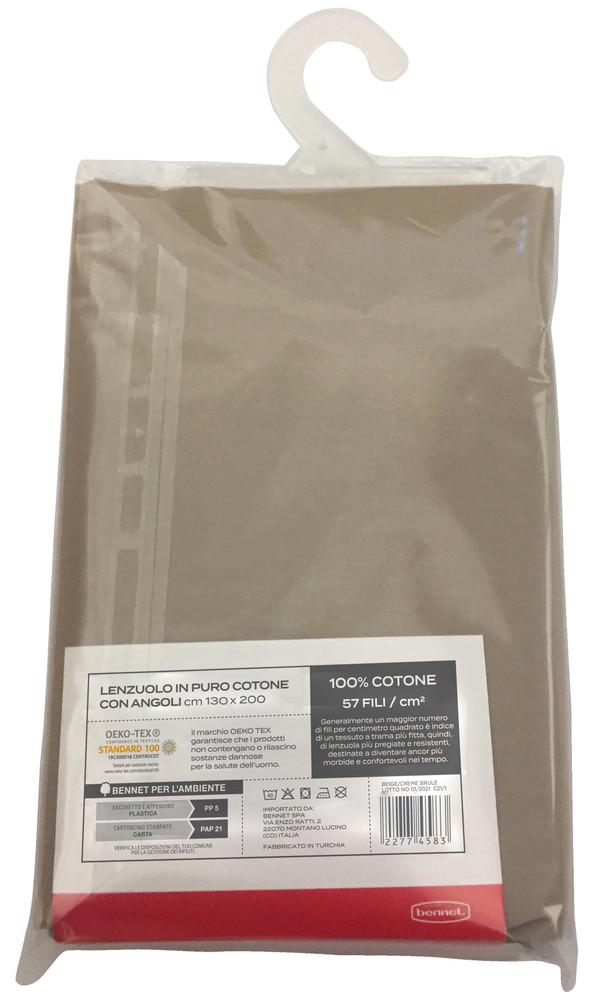 Lenzuolo Angoli Tinta Unita 1piazza 1/2 Cm130x200 Beige Casa - Foto 2