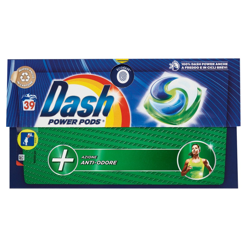 Dash Power Pods Detersivo Lavatrice In Capsule, Azione Anti-Odore, 39
