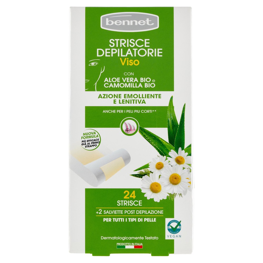 Strisce Depilatorie Viso Aloe Vera E Camomilla Bio Bennet - Foto 1