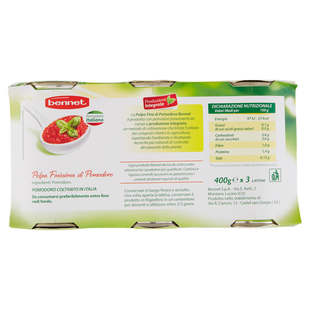 Polpa Finissima Di Pomodoro 3x400g Bennet - Foto 3