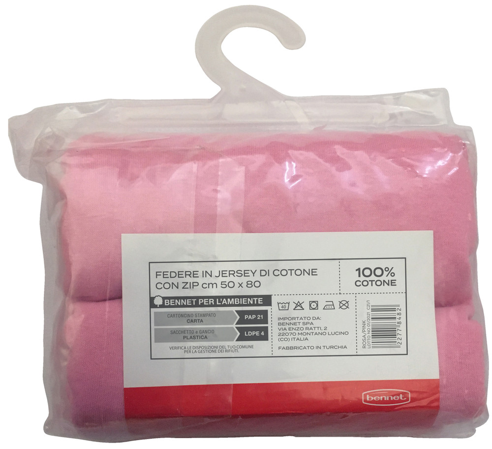 Federa Jersey Tinta Unita Cm50x80 Con Zip Rosa Conf Da 2 Casa - Foto 2
