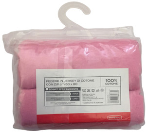 Federa Jersey Tinta Unita Cm50x80 Con Zip Rosa Conf Da 2 Casa - Foto 2