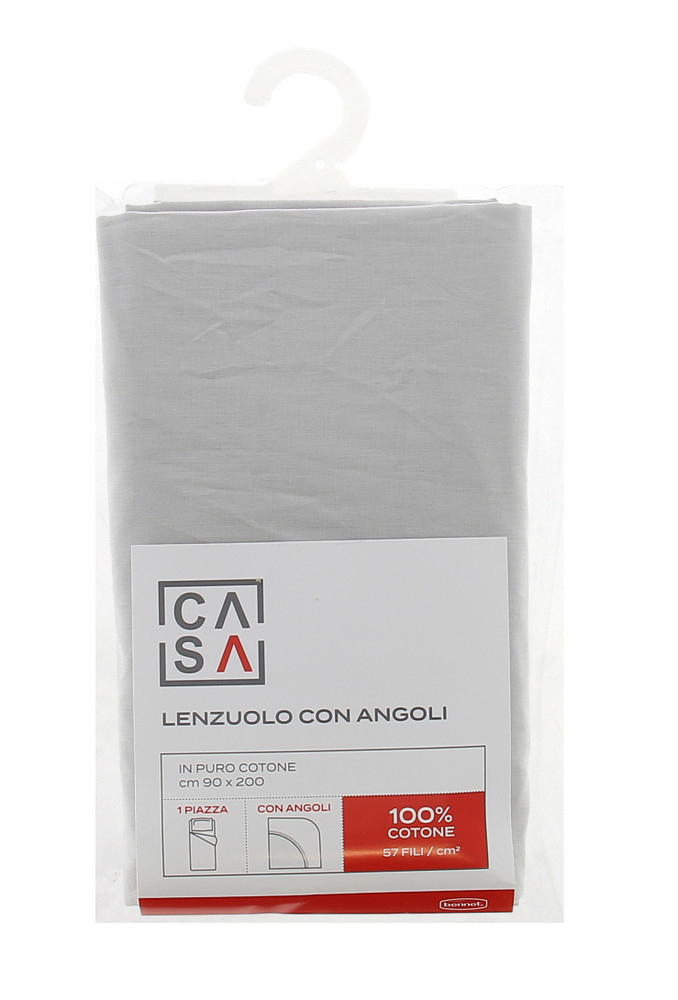 Lenzuolo Con Angoli Tinta Unita 1 Piazza Cm 90x200 Grigio Chiaro Casa - Foto 1