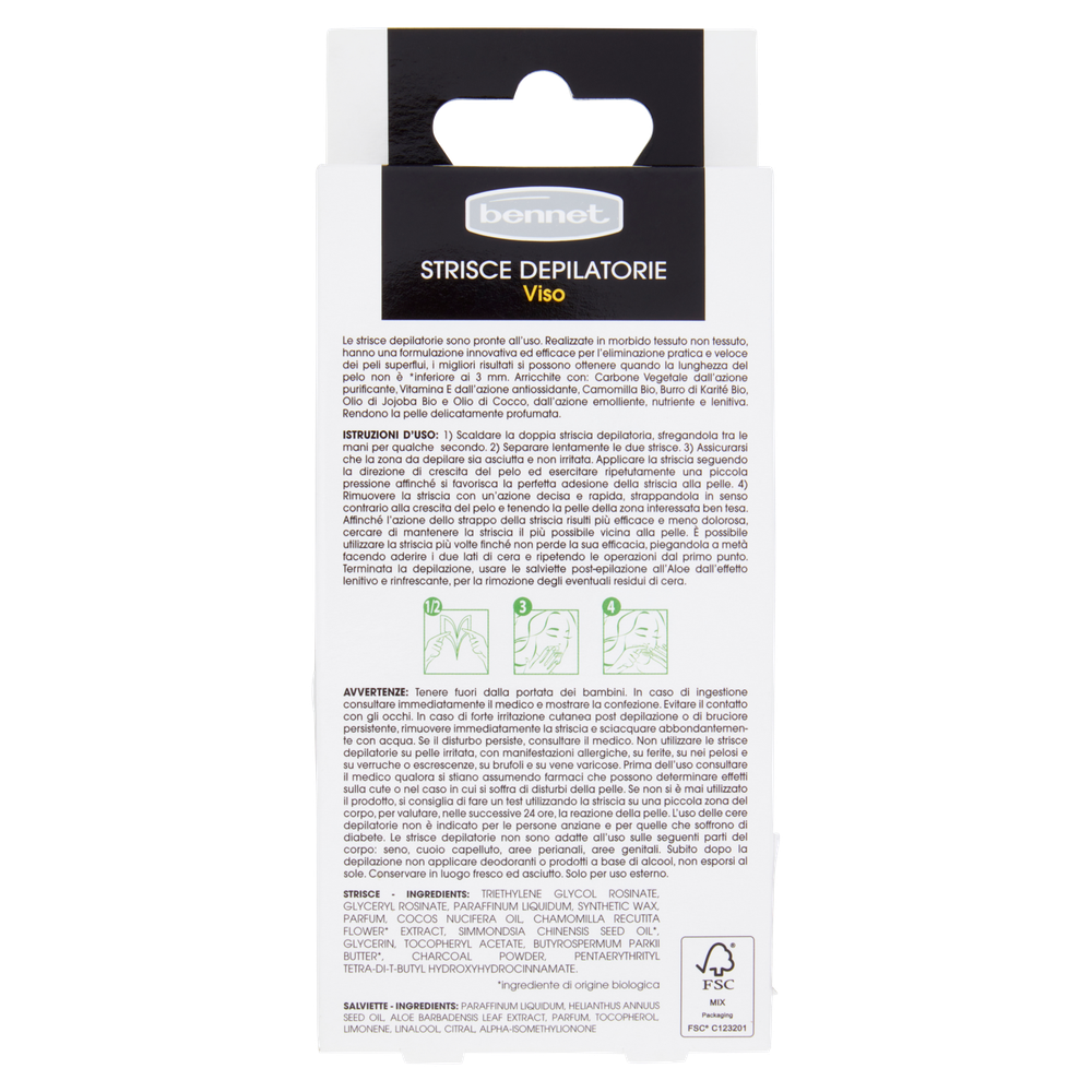 Strisce Depilatorie Viso Carbone Naturale Bennet - Foto 3