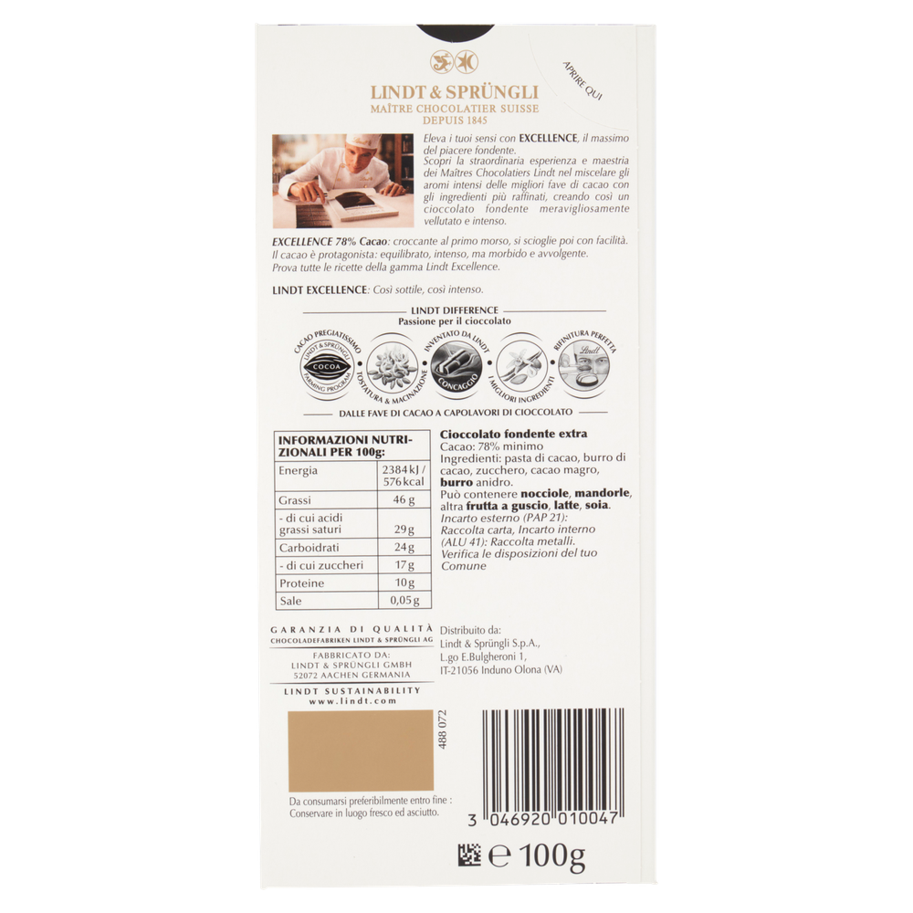 Tavoletta Di Cioccolato Fondente Col 78% Di Cacao Excellence Lindt - Foto 3
