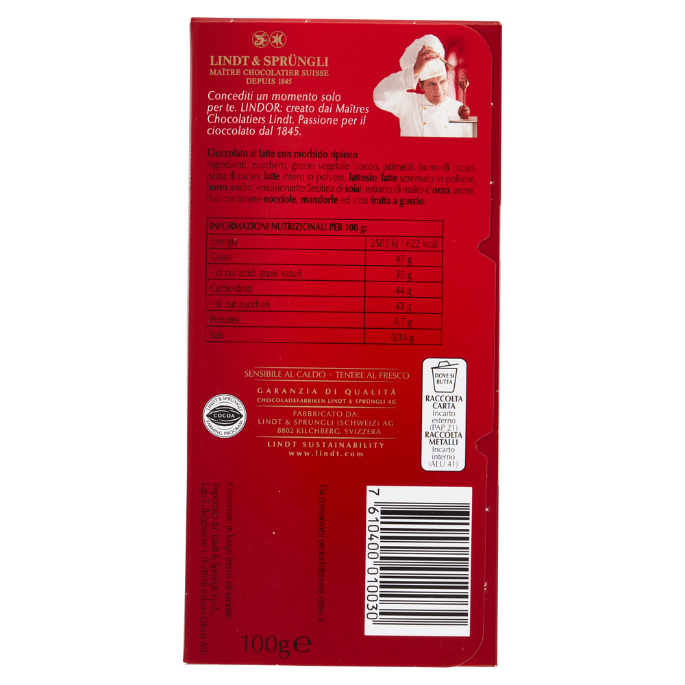 Lindt Lindor Tavoletta Di Cioccolato Al Latte Con Ripieno - Foto 3