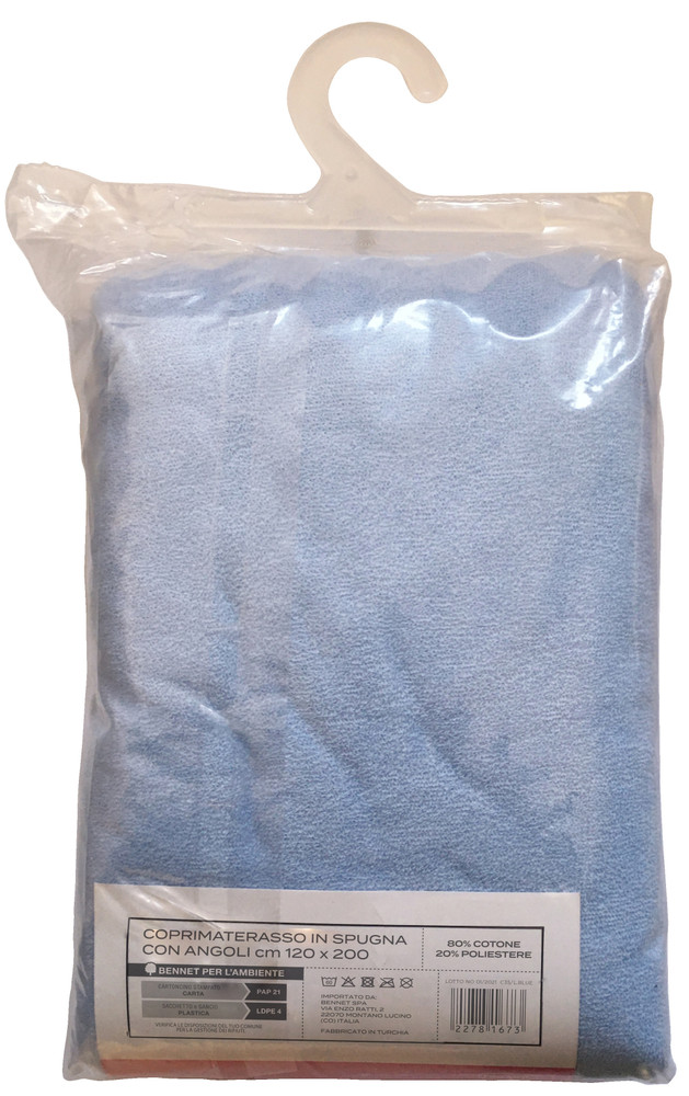Coprimaterasso Spugna Con Angoli 1piazza 1/2 Cm120x200 Azzurro Casa - Foto 2