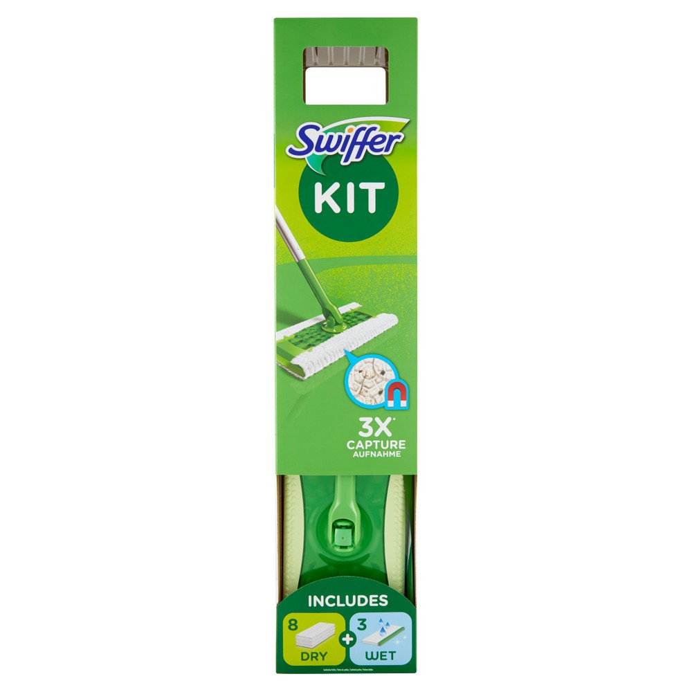 Swiffer Starter Kit Scopa Lavapavimenti 1 Scopa, 8 Panni + 3 Umidi - Foto 1