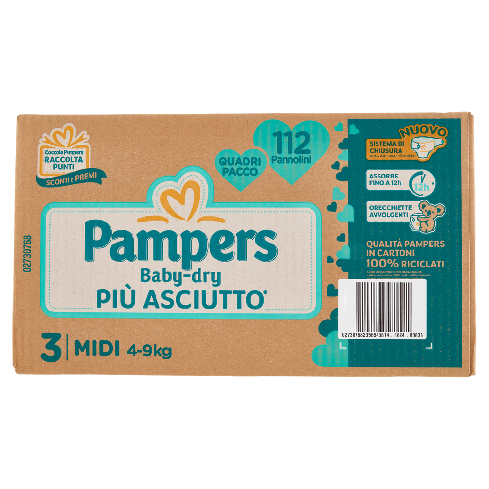 Pannolini Pampers Baby Dry Quadripack, Taglia 3 Midi (4-9 Kg) Pampers