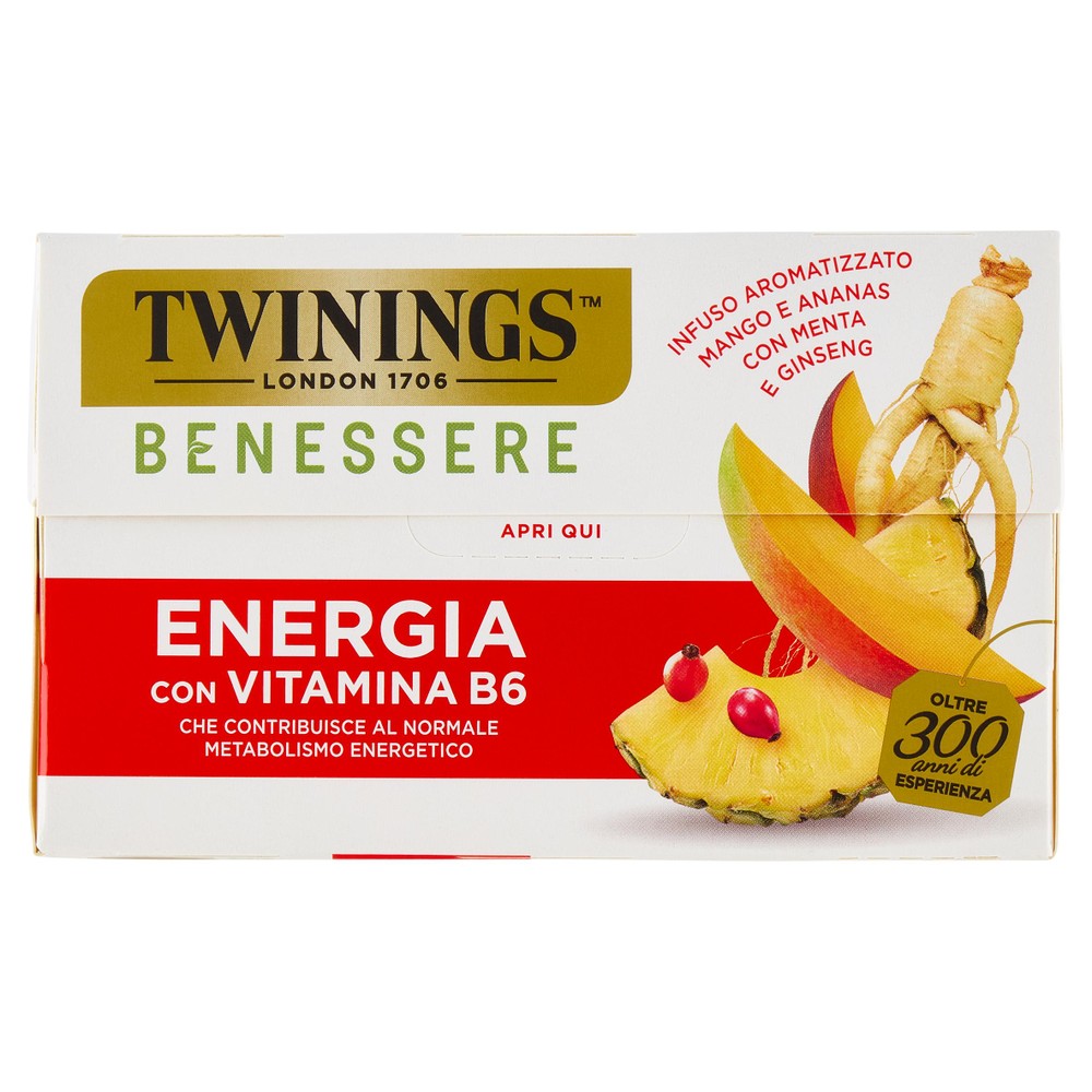 Infuso Benessere Energia Mango, Ananas, Vitamina B6 18x1,5g Twinings - Foto 1