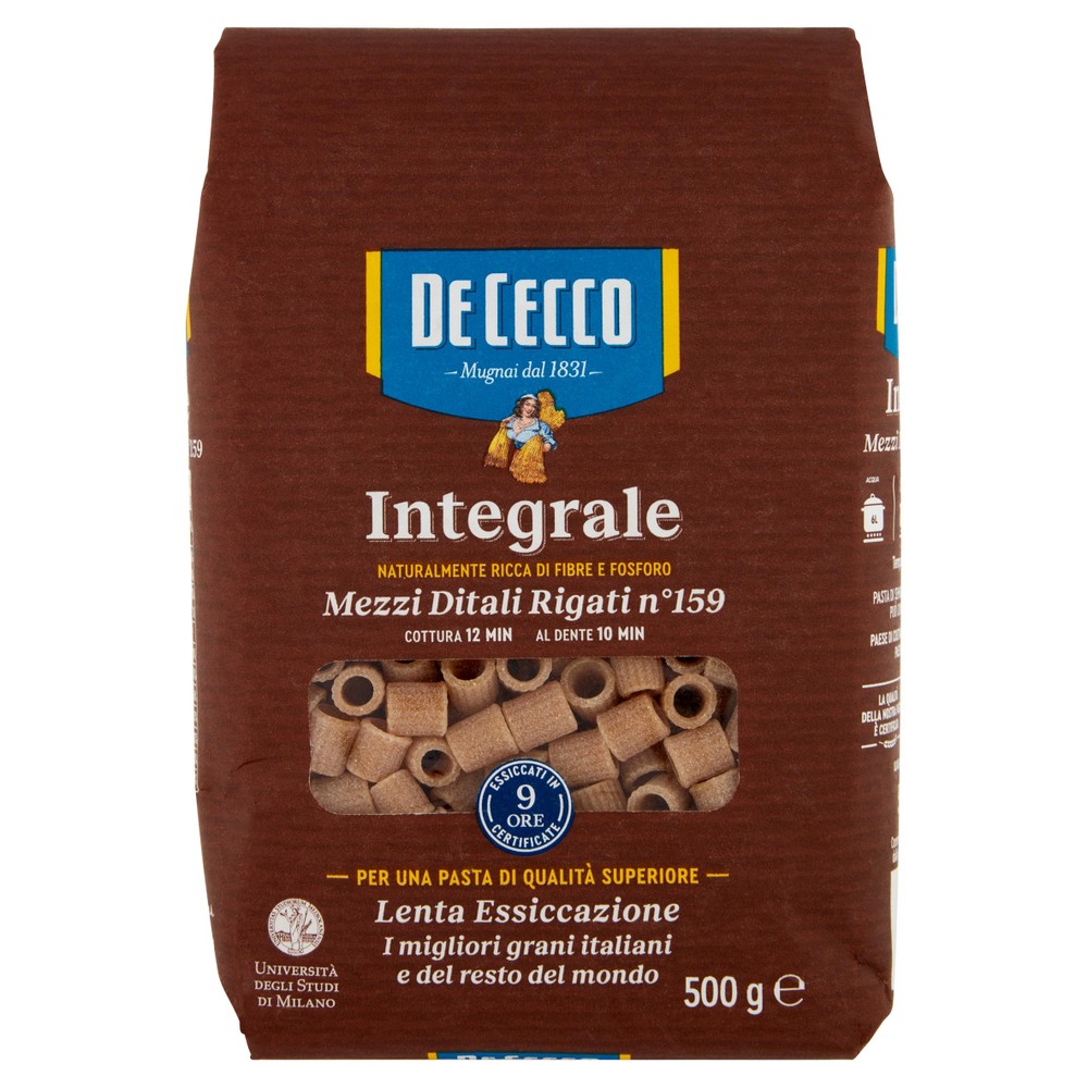 Pasta Mezzi Ditali Rigati Integrali N.159 De Cecco - Foto 1