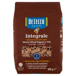 Pasta Mezzi Ditali Rigati Integrali N.159 De Cecco - Foto 1