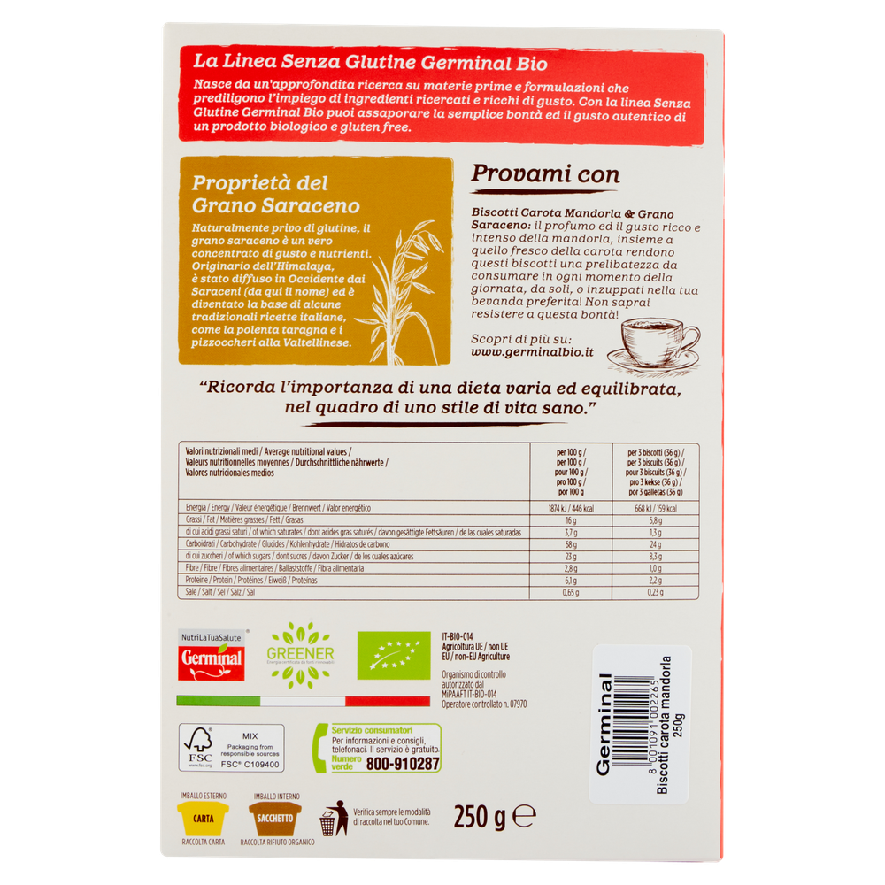 Biscotti Carota Mandorla E Grano Saraceno Senza Glutine  Germinal Bio - Foto 3