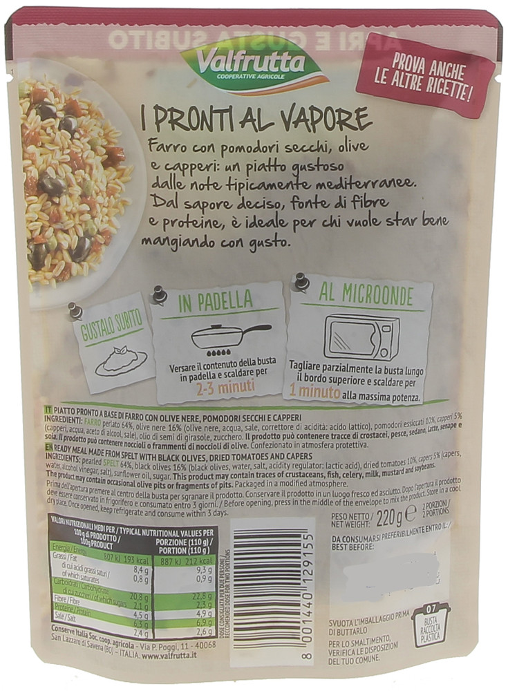 Farro Mediterraneo Con Olive Nere, Pomodori Secchi E Capperi Valfrutta - Foto 3