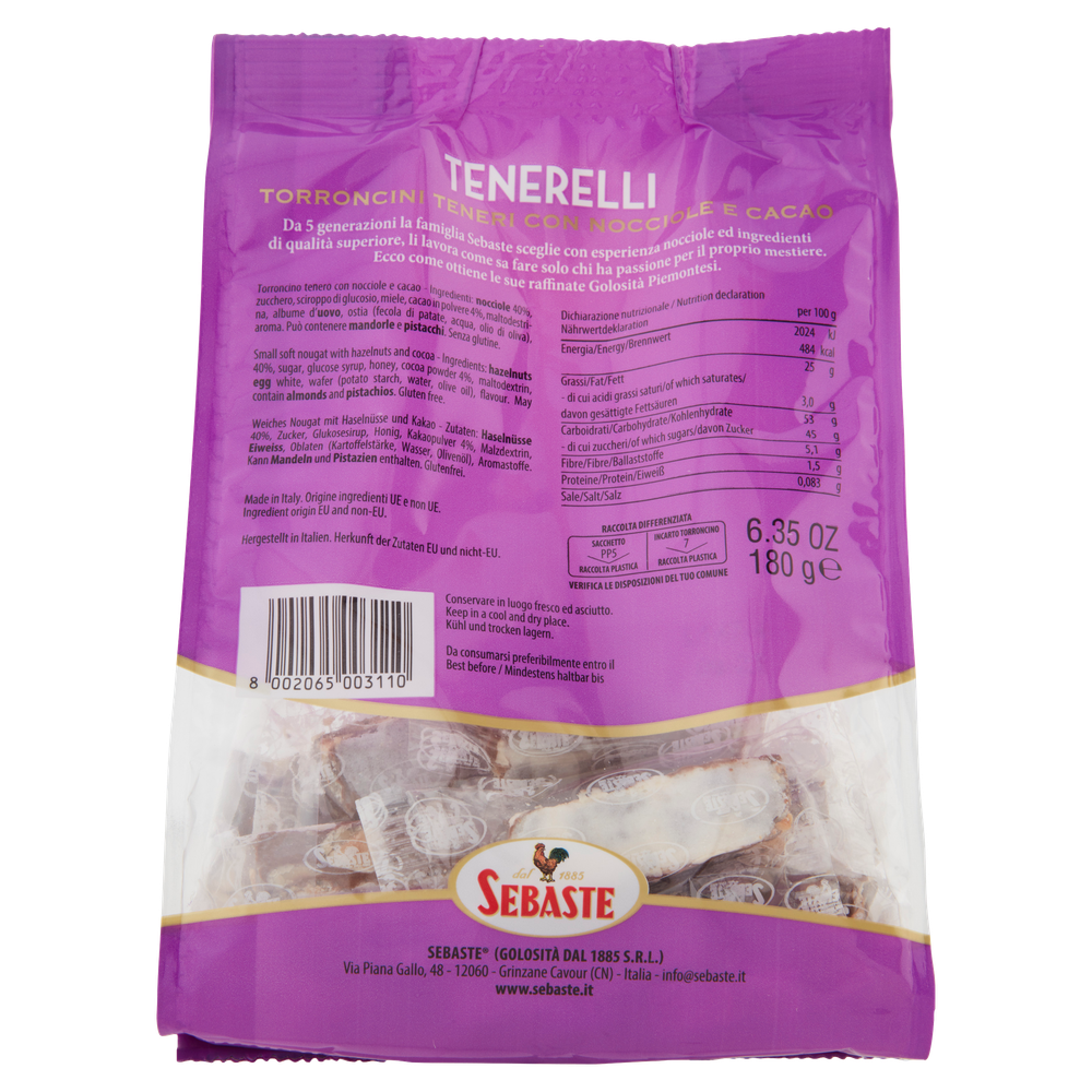 Torroncini Tenerelli Sebaste Nocciole e Cacao | Bennet Online