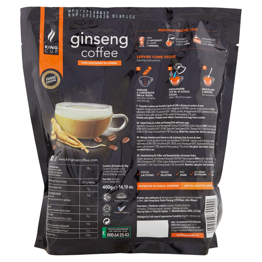 Preparato Per Caffè E Ginseng Con Zucchero Di Canna 20x20g King Cup - Foto 3
