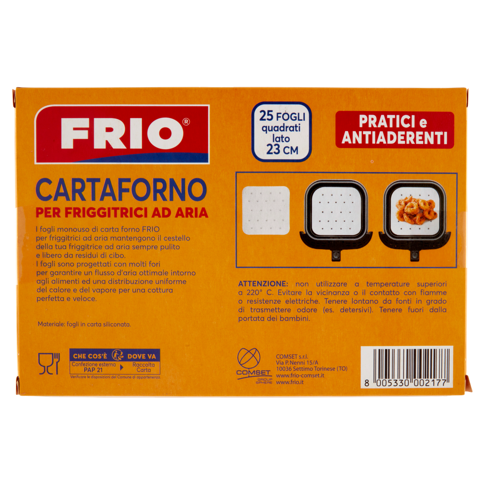 Frio Cartaforno Per Friggitrici Ad Aria 25 Fogli Quadrati 23 Cm - Foto 3