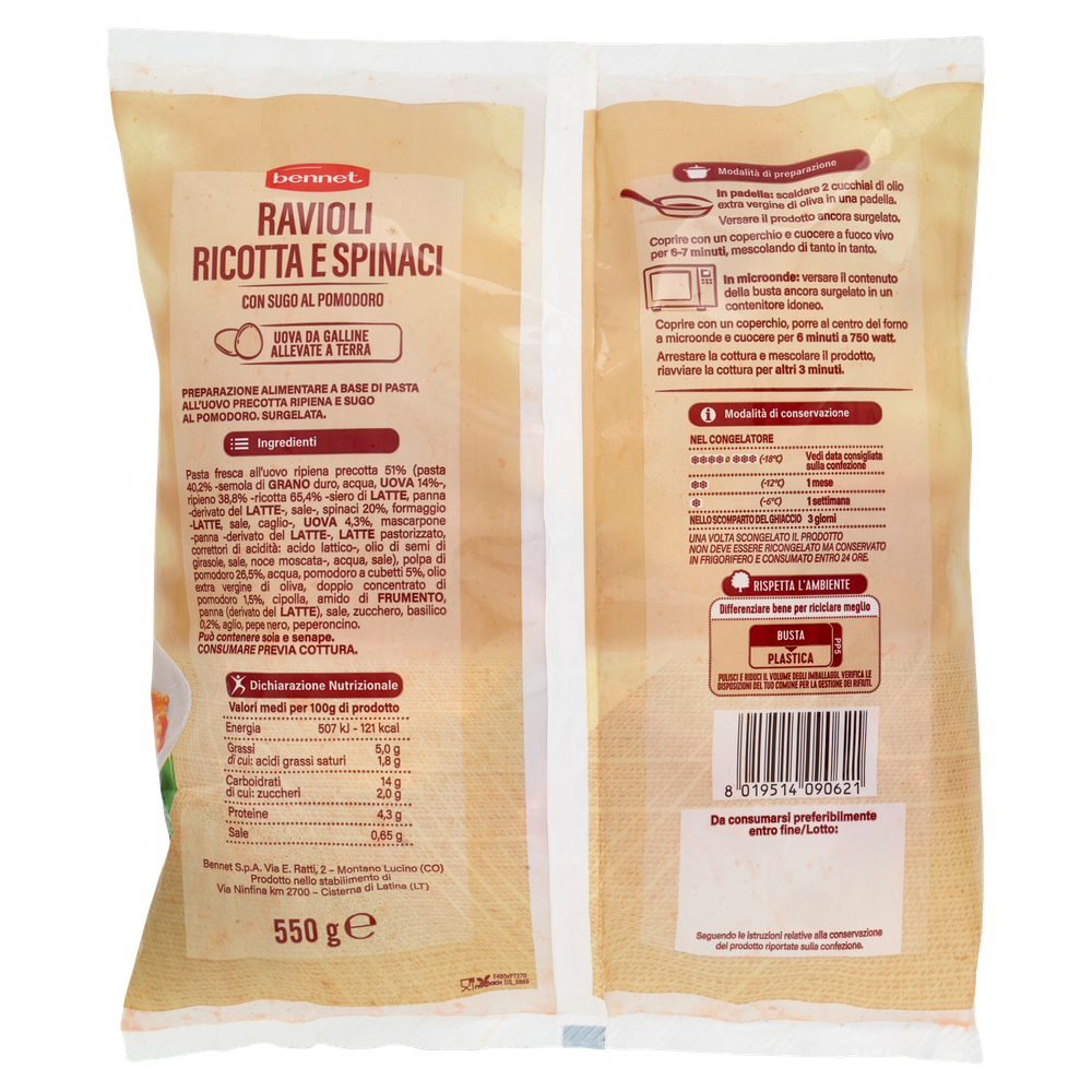 Ravioli Ricotta E Spinaci Al Pomodoro E Basilico 550g Bennet - Foto 3