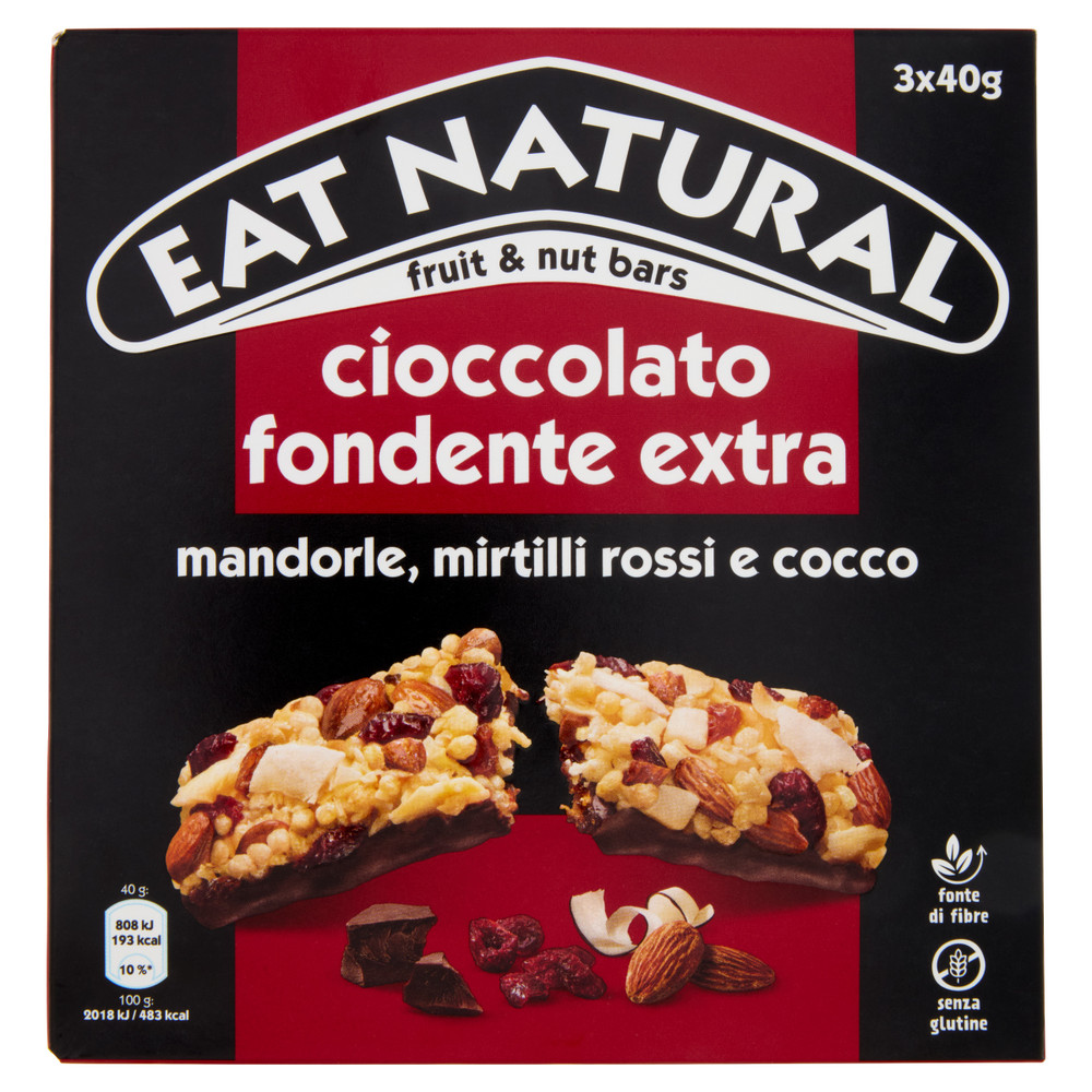 Barrette Cioccolato Fondente Mandorle Mirtilli Cocco 3x40g Eat Natural - Foto 1